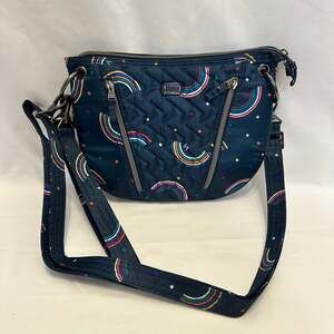 Lug Swivel Convertible Crossbody with RFID, Blue with Rainbow Design